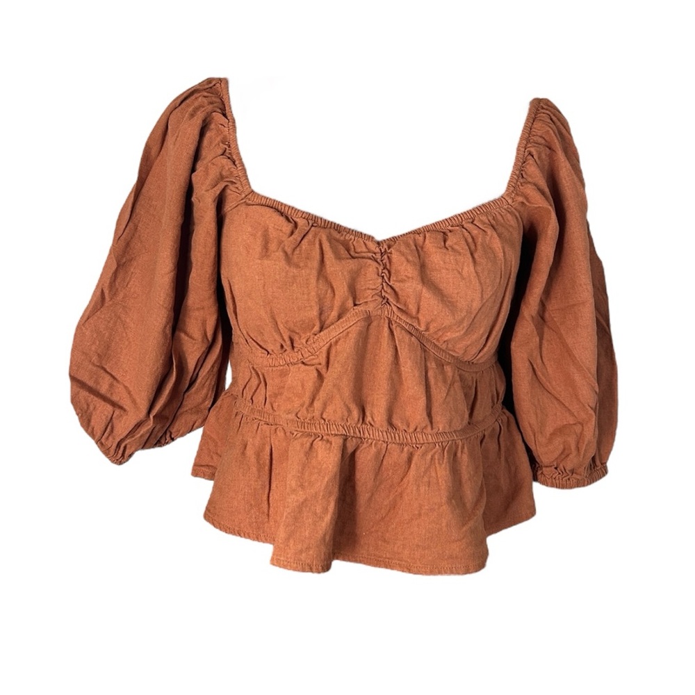 Milkmaid Prairie Babydoll Bohemian Coquette Peplum Peasant Puff Sleeve Blouse M